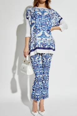 Dolce & Gabbana NIEBIESKI Jedwabna bluzka