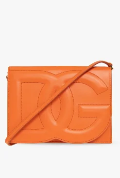 Dolce & Gabbana POMARAŃCZOWY Skórzana torba na ramię z logo