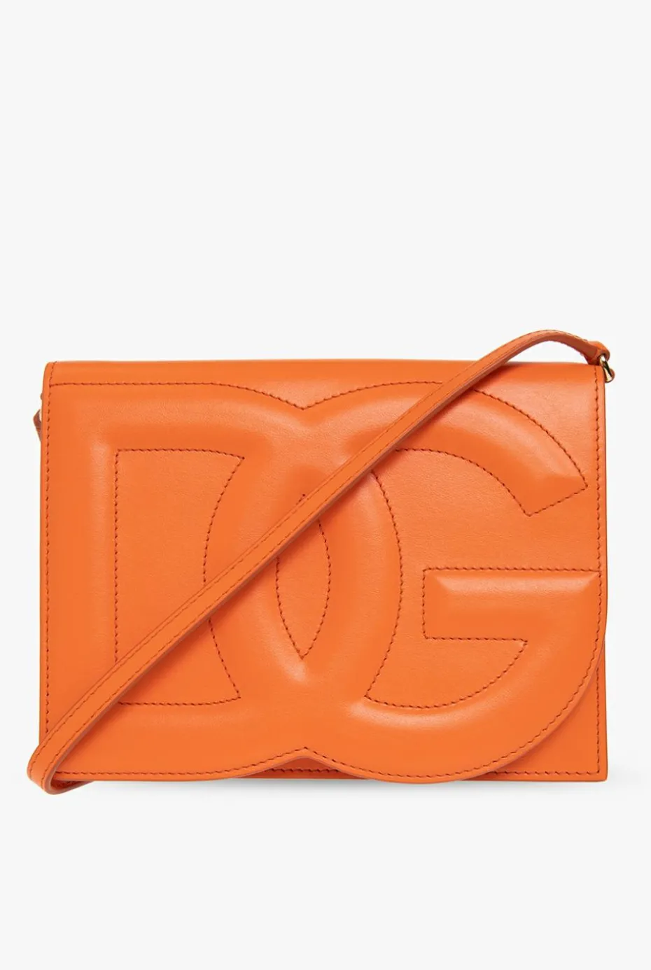 Dolce & Gabbana POMARAŃCZOWY Skórzana torba na ramię z logo