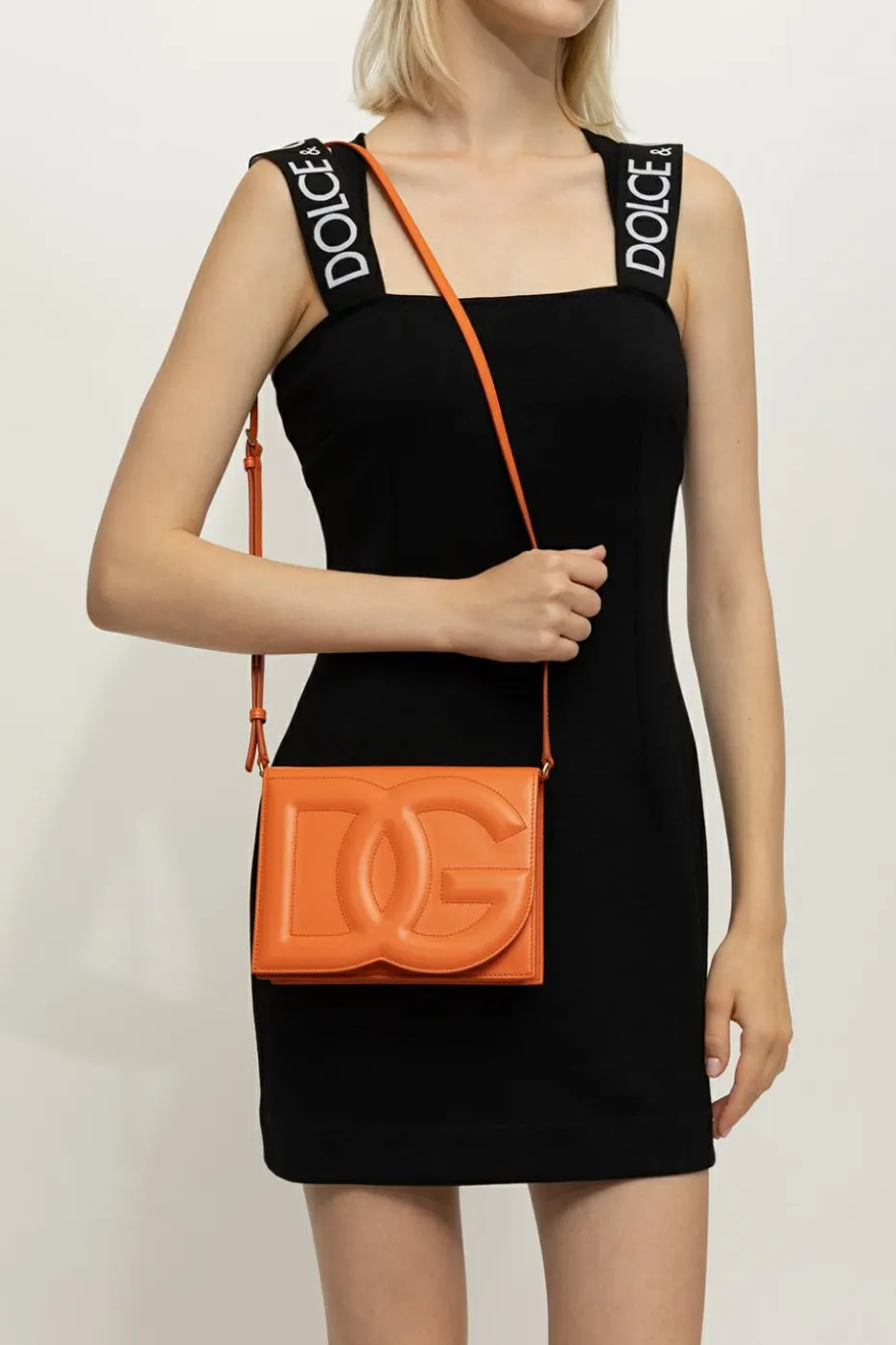Dolce & Gabbana POMARAŃCZOWY Skórzana torba na ramię z logo