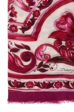 Dolce & Gabbana RÓŻOWY Chusta ze wzorem `Majolica`
