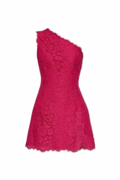 Dolce & Gabbana RÓŻOWY Koronkowa sukienka z odkrytym ramieniem