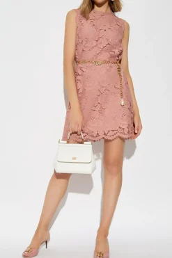 Dolce & Gabbana RÓŻOWY Koronkowa sukienka bez rękawów