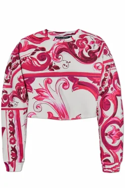 Dolce & Gabbana RÓŻOWY Krótki t-shirt ze wzorem `Majolica`