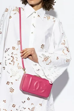 Dolce & Gabbana RÓŻOWY Skórzana torba na ramię z logo