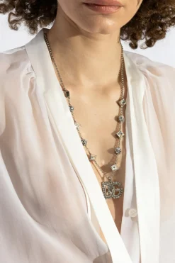 Dolce & Gabbana SREBRNY Naszyjnik z połyskującymi kryształami