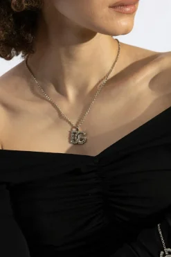 Dolce & Gabbana SREBRNY Naszyjnik z zawieszką w kształcie logo