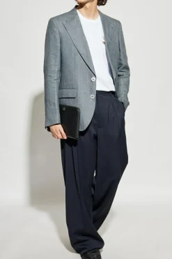 Dolce & Gabbana SZARY Lniana marynarka z zamkniętymi klapami