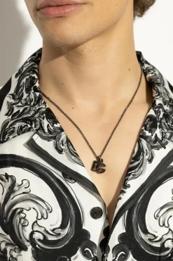 Dolce & Gabbana SZARY Naszyjnik z zawieszką w kształcie logo