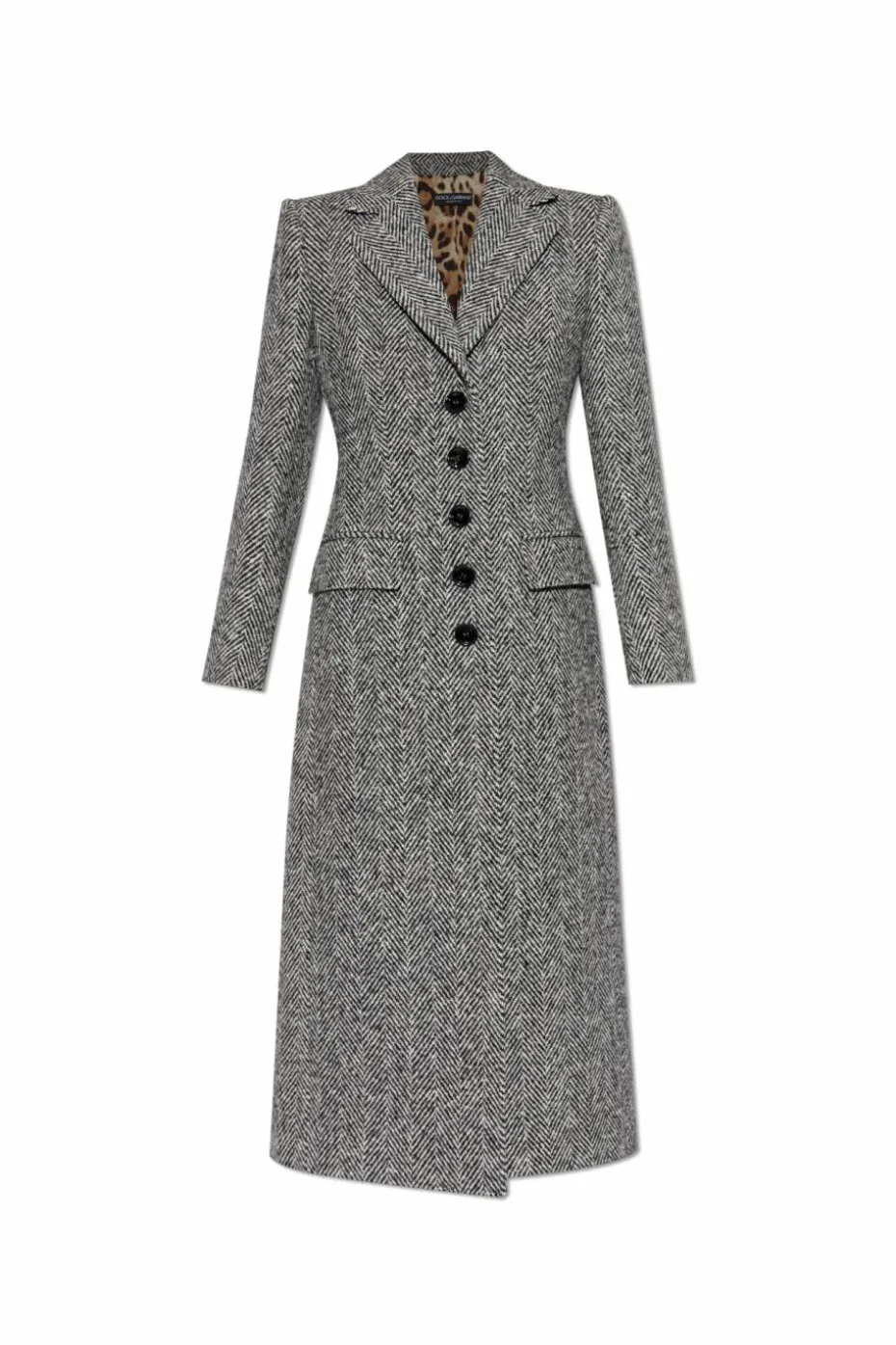 Dolce & Gabbana SZARY Płaszcz w jodełkę