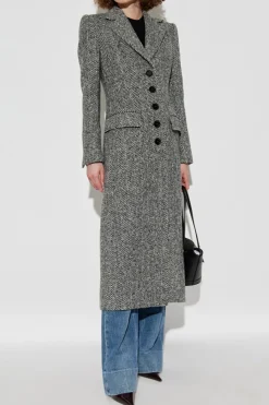 Dolce & Gabbana SZARY Płaszcz w jodełkę