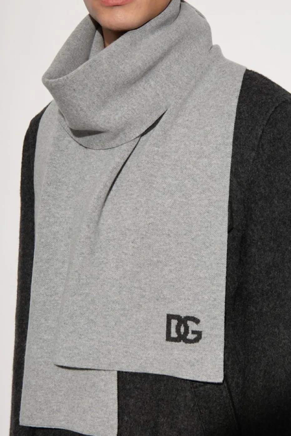 Dolce & Gabbana SZARY Szal z wyszytym logo