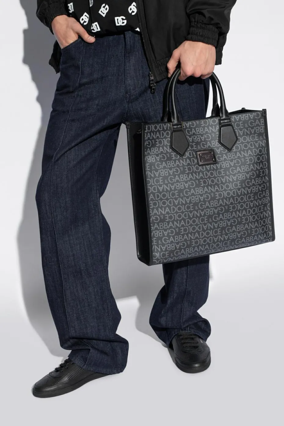 Dolce & Gabbana SZARY Torba z monogramem typu ‘shopper’