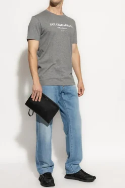 Dolce & Gabbana SZARY T-shirt z nadrukowanym logo