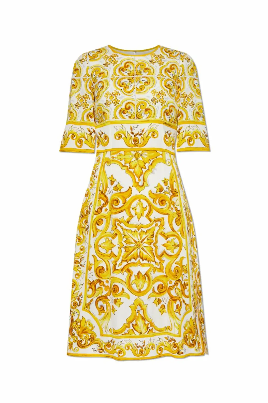 Dolce & Gabbana ŻÓŁTY Sukienka z nadrukiem `Majolika`