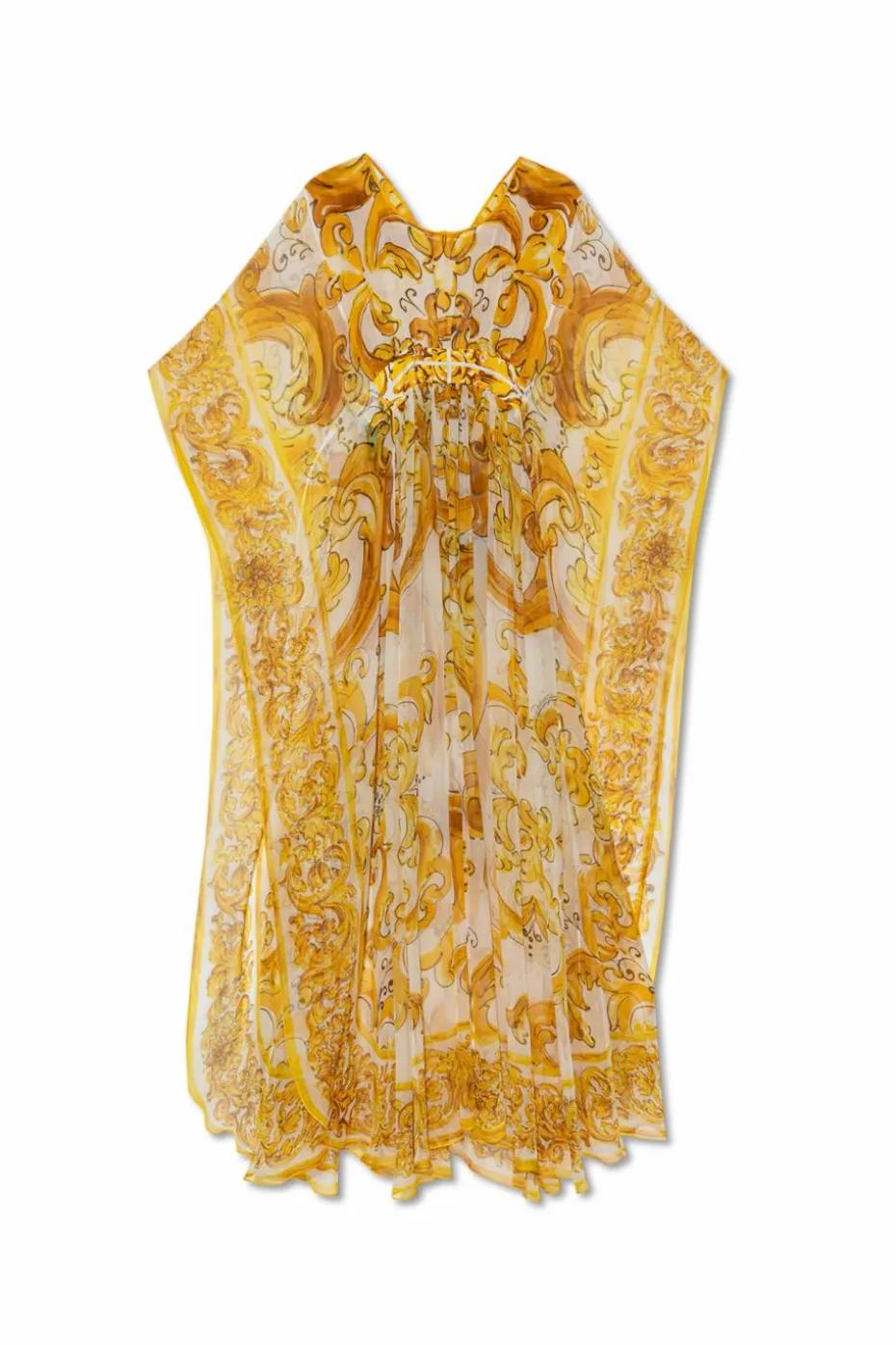Dolce & Gabbana ŻÓŁTY Sukienka z nadrukiem `Majolica`
