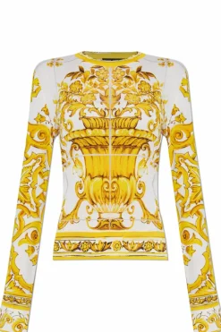 Dolce & Gabbana ŻÓŁTY Swetrt z nadrukiem `Majolika`