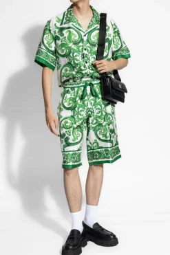 Dolce & Gabbana ZIELONY Szorty z nadrukiem `Majolika`