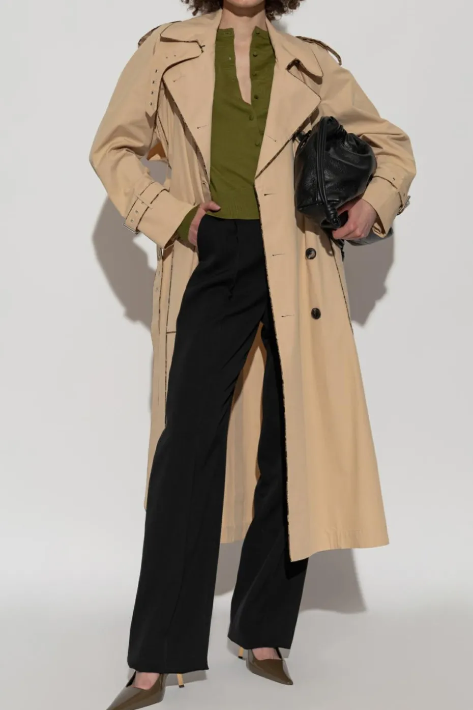 Dries Van Noten beżowy Dwurzędowy trencz