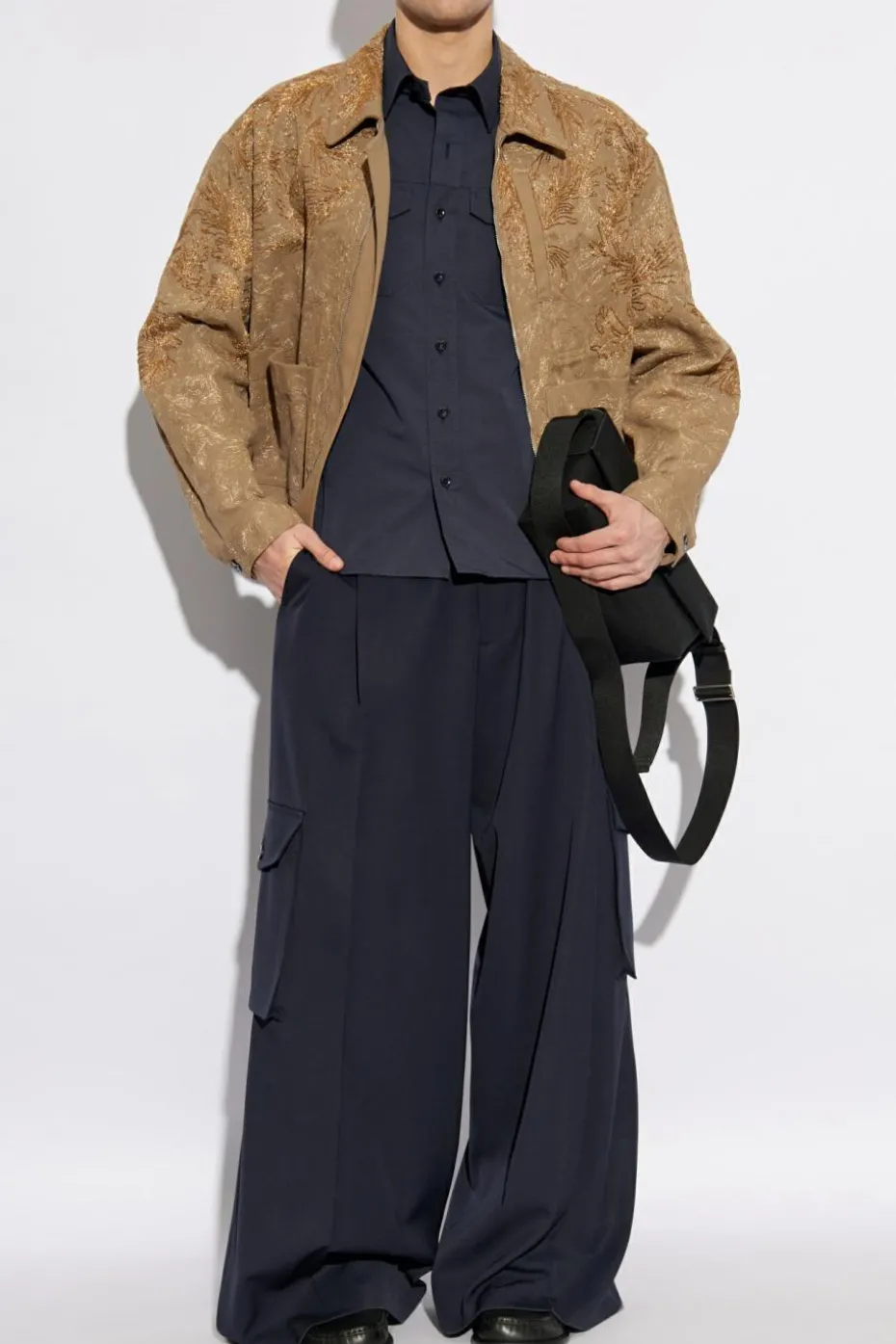 Dries Van Noten BRĄZOWY Kurtka z lureksową nicią