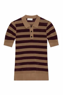 Dries Van Noten BRĄZOWY Polo ze wzorem w pasy
