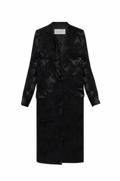 Dries Van Noten CZARNY Płaszcz o dekoracyjnym wykończeniu