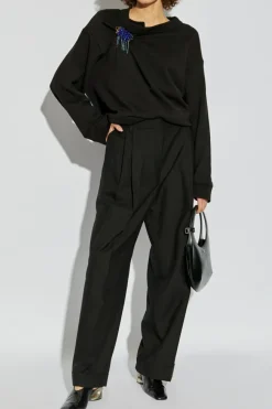 Dries Van Noten CZARNY Wełniane spodnie