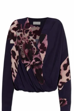Dries Van Noten FIOLETOWY Top z dekoltem w serek