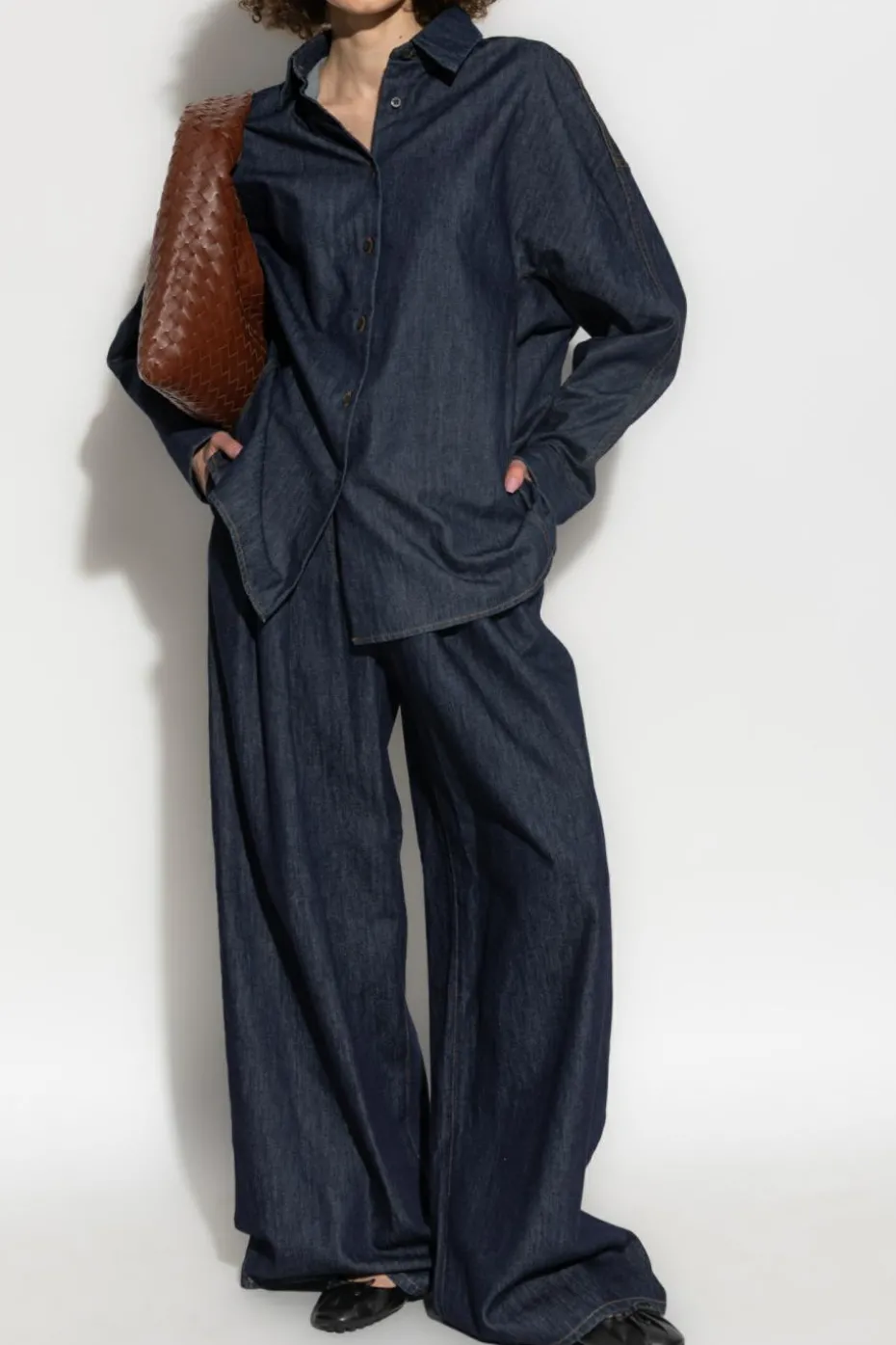 Dries Van Noten GRANATOWY Jeansy z szerokimi nogawkami
