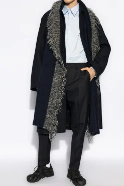 Dries Van Noten GRANATOWY Wełniane spodnie ze wzorem w jodełkę