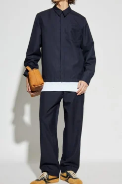 Dries Van Noten GRANATOWY Wełniana koszula