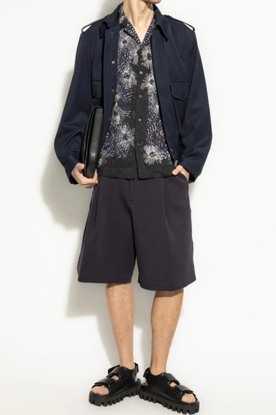 Dries Van Noten GRANATOWY Koszula z wyszytym wzorem