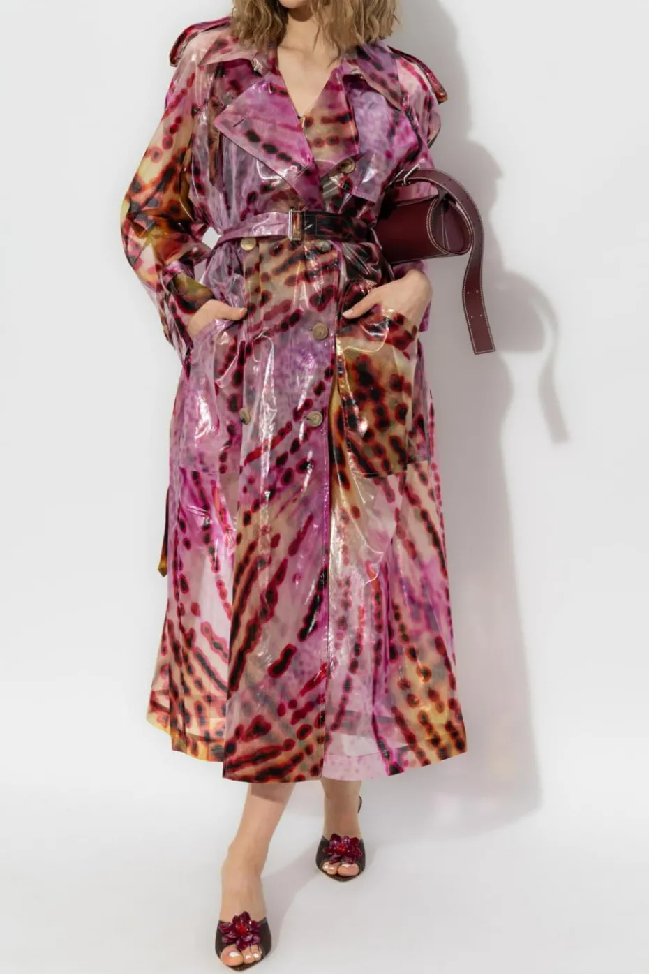 Dries Van Noten RÓŻOWY Dwurzędowy trencz z nadrukiem