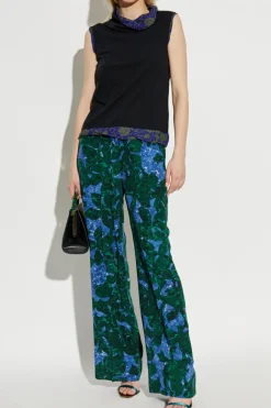 Dries Van Noten ZIELONY Jedwabne spodnie