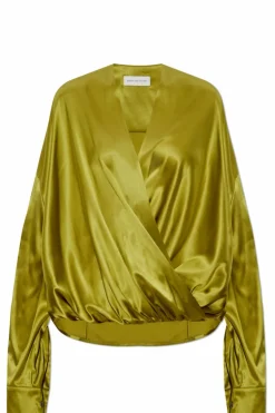 Dries Van Noten ZIELONY Jedwabny top