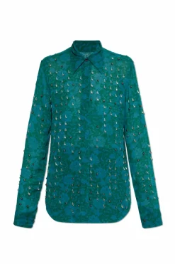 Dries Van Noten ZIELONY Koszula z aplikacjami