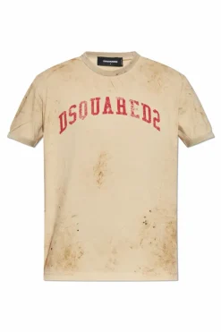 Dsquared2 beżowy T-shirt z logo