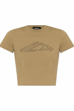 Dsquared2 beżowy T-shirt z nadrukowanym logo
