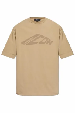 Dsquared2 beżowy T-shirt z nadrukowanym logo