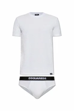 Dsquared2 BIAŁY Komplet: slipy i t-shirt z logo