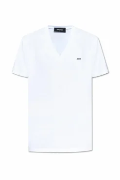 Dsquared2 BIAŁY T-shirt z dekoltem w serek