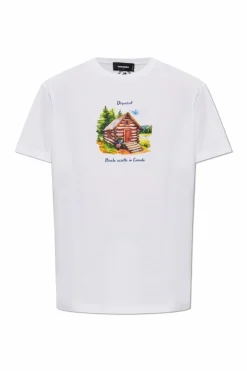 Dsquared2 BIAŁY T-shirt z kolorowym nadrukiem