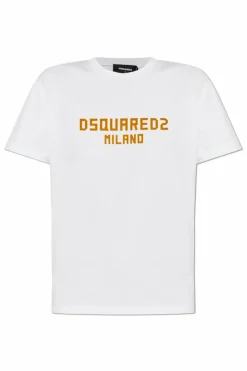 Dsquared2 BIAŁY T-shirt z logo o aksamitnym wykończeniu