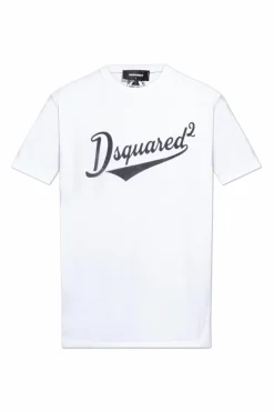Dsquared2 BIAŁY T-shirt z logo o aksamitnym wykończeniu