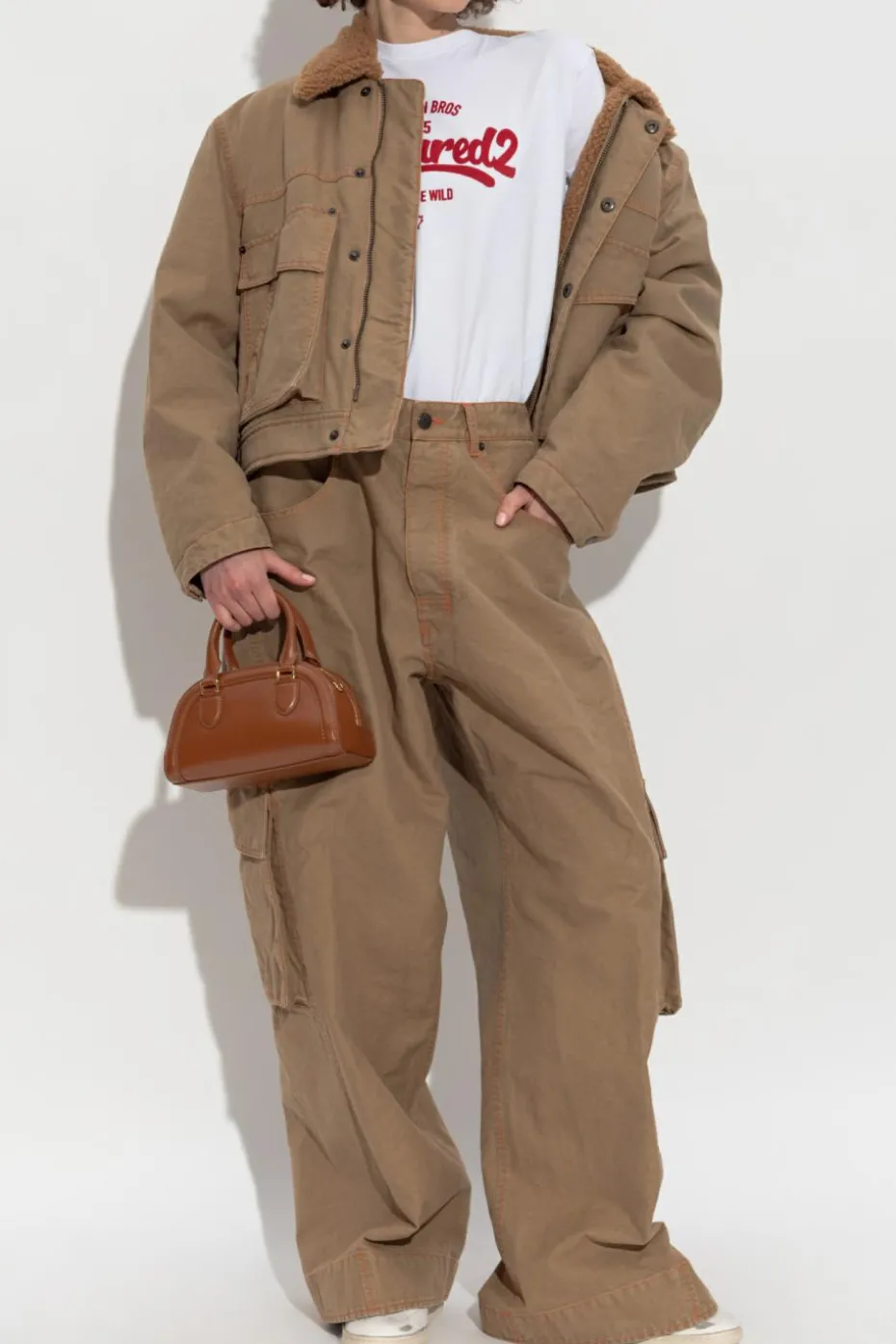 Dsquared2 BRĄZOWY Szerokie spodnie