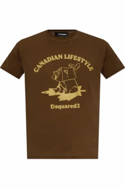 Dsquared2 BRĄZOWY T-shirt z logo