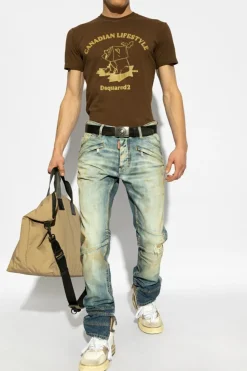 Dsquared2 BRĄZOWY T-shirt z logo