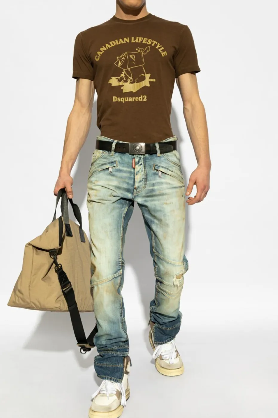 Dsquared2 BRĄZOWY T-shirt z logo