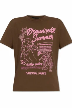 Dsquared2 BRĄZOWY T-shirt z logo