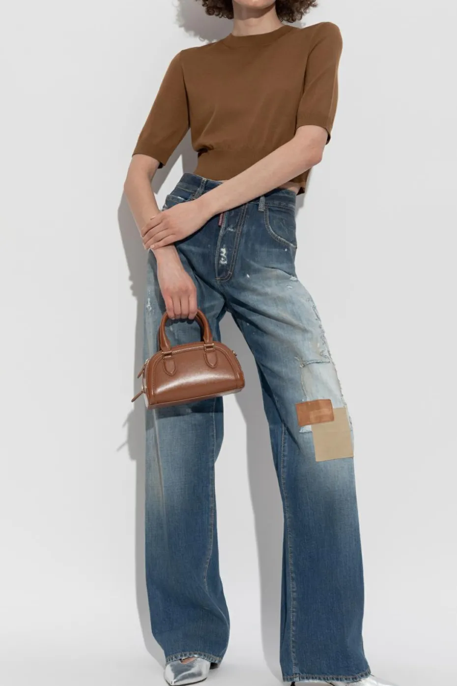 Dsquared2 BRĄZOWY Wełniany top z logo